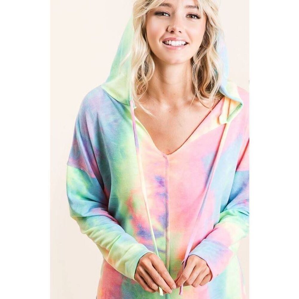 🎁 BiBi Tie Dye Terry Long Sleeve Hoodie sz Small - Picture 9 of 15